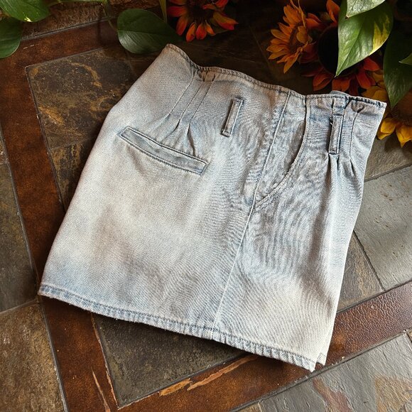 AEO Button-Front High Rise Paper Bag Waist Denim Shorts w/Self Tie Belt - Picture 15 of 15
